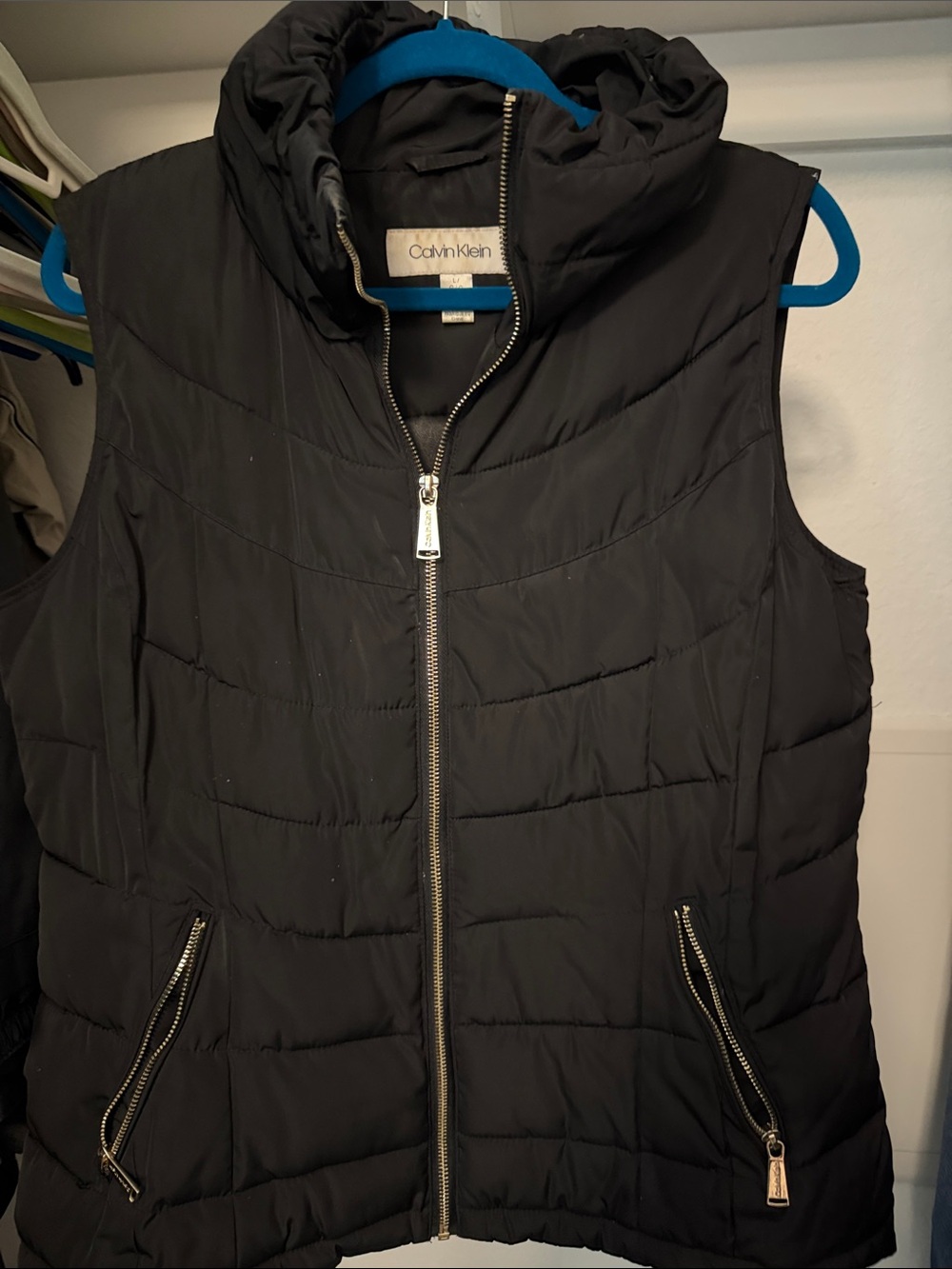 Calvin Klein Black Quilted Puffer Vest with High Collar